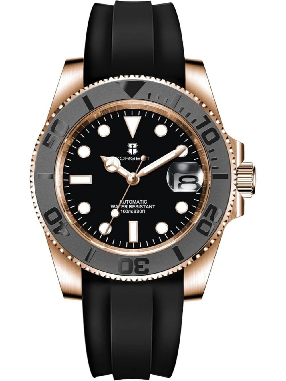 Men's Black 6001G-R Automatic Dive Stainless Steel Case Crystal Wrist Watch